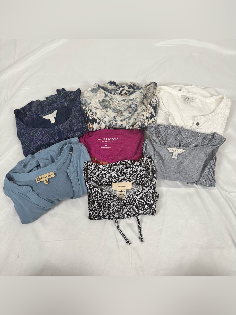 Women’s Tops Bundle Lot Size Large Lucky Brand Boho Floral Mixed Brands 7pc